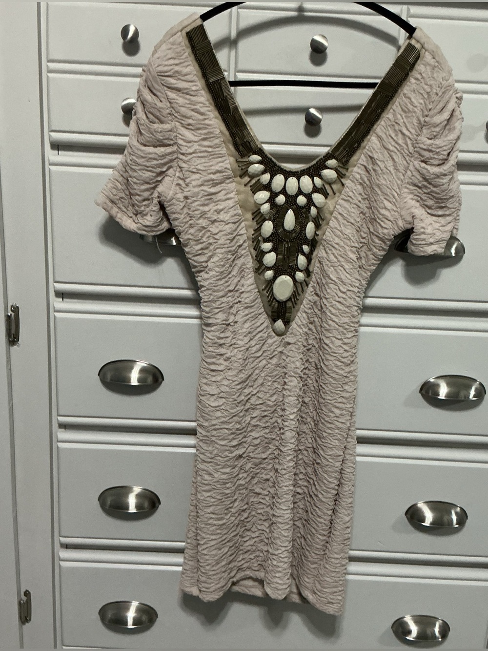 Vintage FREDERICK’S OF HOLLYWOOD Beaded Ruched Bodycon Mini Party Dress M